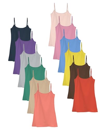Sexy Basics Women's Basic Solid Color Cotton Stretch Camisole Adjustable Spaghetti Strap Tank Top- Multi Packs
