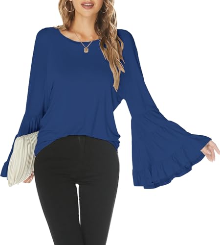 Hount Womens Plus Size Flare Sleeve Tshirts Dressy Casual Crewneck