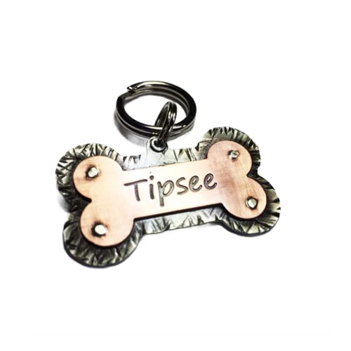 Dog Bone Dog ID Tag-Custom Engraved Bone Shaped Name Tag-Personalized Pet Collar Tag-Hand Made Dog Tag Copper and Nickel Silver (1.25