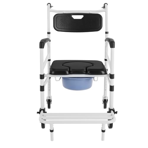 Silla de baño de ducha, silla de ruedas, silla de baño con brazos, silla de ducha portátil con ruedas, para dormitorio, baño, 56 x 90 x 101-111 cm