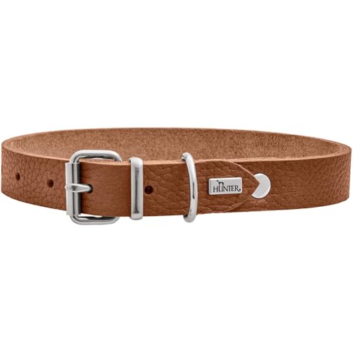 HUNTER Collare per cani Grenada in pelle cognac fatto a mano in Germania per allenamento e uso quotidiano, robusto, confortevole, design semplice ed elegante, misura 60, circonferenza 45-55 cm