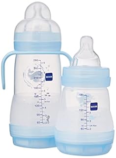 MAM Biberon Set Neonato con 8 biberon anticolica Easy Start, 1 Ciuccio Original Start, 1 Beccuccio extra morbido e 1 Manico, Accessori neonati per ridurre bolle d'aria e il rischio di coliche, Verde