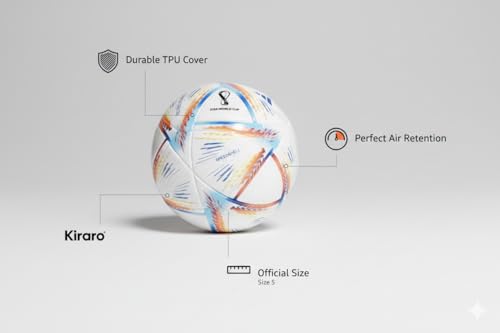 Image of Official Size 5 Soccer Ball with Free Pump & Pin | Premium PVC Leather Football with Excellent Air Retention | Durable Training & Match Ball for Kids, Youth & Adults (Katar)