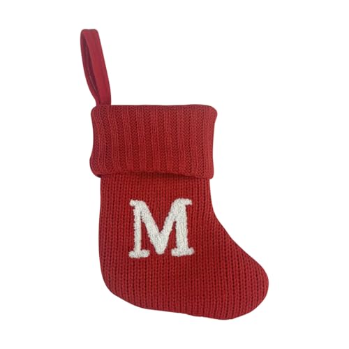 7 Inch Mini Monogram Stocking Red Christmas Initial Letter Cable Knit Stockings with Cuffs Cute Xams Alphabet Decorations for Home Family Fireplace Hanging Gifts DIY Decor (M)