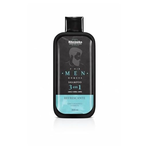 Shampoo 3 em 1 para Homens, Cabelo, Barba e Corpo, Refrescante, 400ml