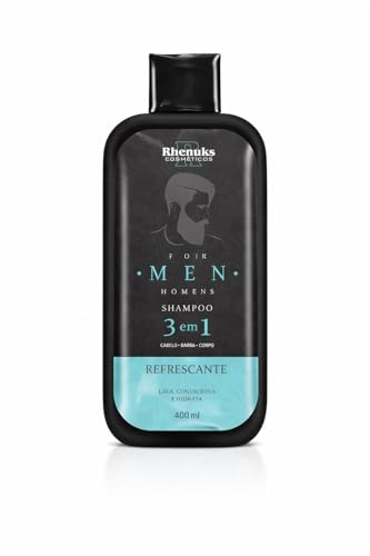 Shampoo 3 em 1 para Homens, Cabelo, Barba e Corpo, Refrescante, 400ml