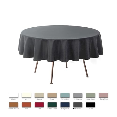 maxmill Round Linen Looking Textured Tablecloth Spill-Proof Wrinkle Free Soft Jacquard Table Cloth for Circular Table Cover, for Dining Room Buffet Banquet Parties Holiday Dinner, 70 Inch Charcoal by maxmill - Image 3