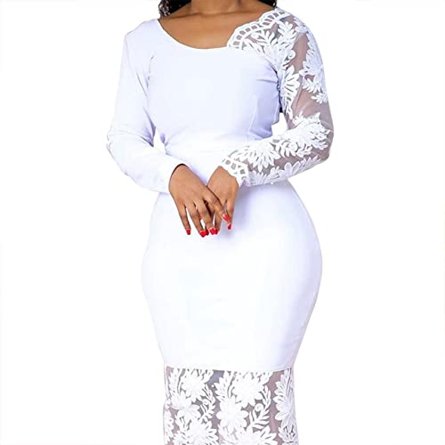 Cololura Women Elegant Floral Lace Patchwork Long Sleeve Evening Gown Party Cocktail Bodycon Dress3