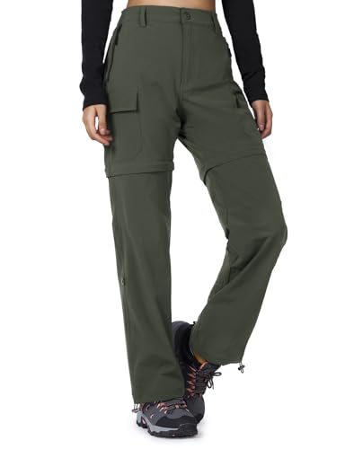 Cycorld Women's-Hiking-Pants-Convertible Quick-Dry-Stretch-Lightweight Zip-Off Outdoor Pants with 5 Deep Pockets (Army Green, Medium)