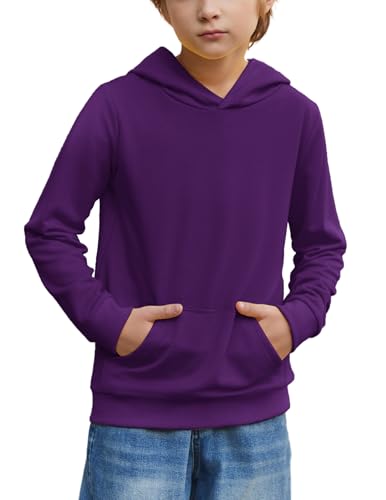 Image of Arshiner Kids Purple Hoodie for Boys Casual Basic Pullover Hooded Sweatshirt Hoodie with Pocket Size 5 6