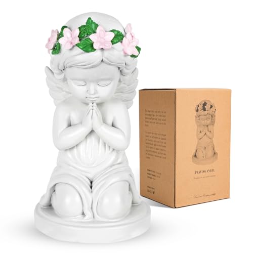 Ange Gardien, Figurine Ange Guérisseur pour Femmes, 15CM Statue Ange Decoration en Résine Tenant un Cœur pour Thanksgiving, Ange de Noel Ornement de Décoration...