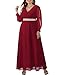 Pinup Fashion Women Plus Size Bridesmaid Dresses Burgundy Formal Long Sleeve Evening Chiffon Elegant Wrap Ruched A-Line Maxi Dress