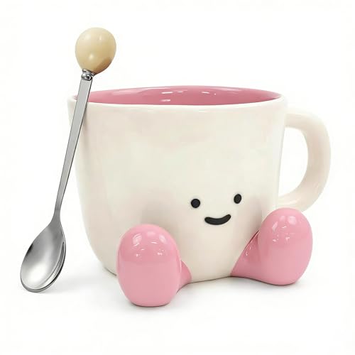 dididudi Funny Feet Coffee Cute Mug with Spoon Novelty Footed Ceramic Mug Cute Hand Kneaded Design Thermal Decorative Tea Cup for Women Men Christmas Birthday Gift Home Office Use