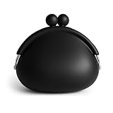 Coin Purse for Women – Silicone Small Coin Pouch with Kiss Lock for Coins, Keys, Lipstick, and Earphones – Mini Cute Change Purse, Coin Purse & Pouch for Daily Life, Cars, Travel, Party (Black)