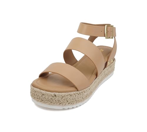 Image of Soda Bryce Espadrille Wedge Sandal with Open Toe Buckle and Ankle Strap