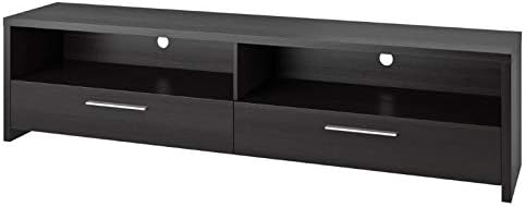 Atlin Designs Large Modern Entertainment TV Stand Media Console with Storage Shelves, for TV's up to 85", in Black Faux Wood Grain