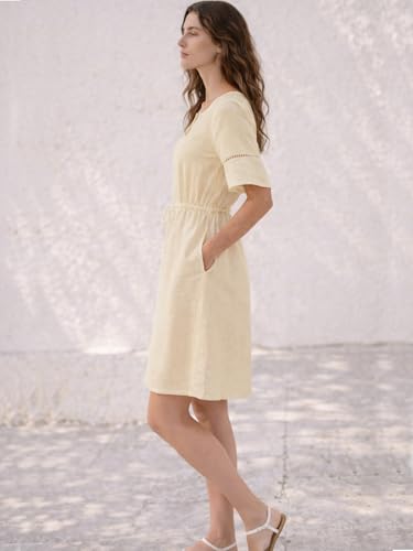 Summer Dresses for Women Linen Casual Mini Flowy Drawstring Waist Pockets — view 5