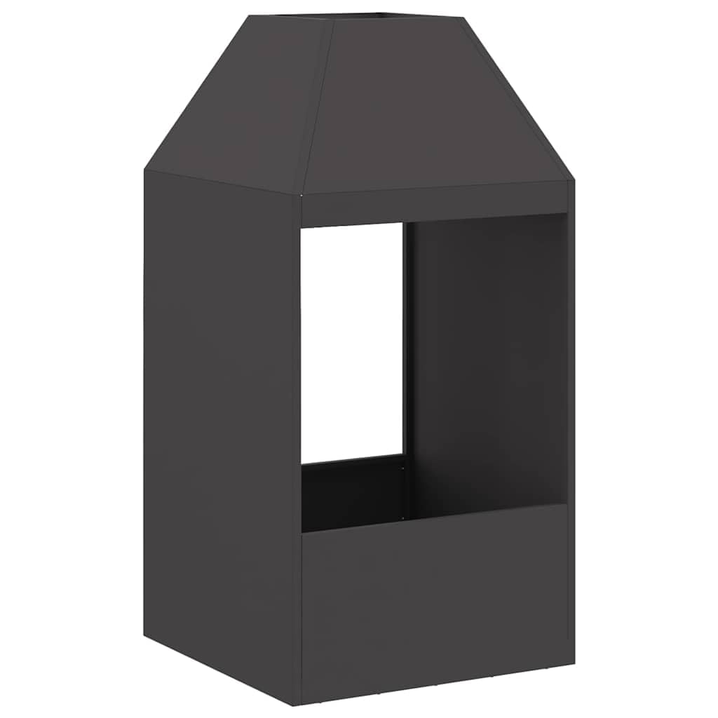 Feuerstelle Schwarz aus Stahl 50 x 50 x 100 cm für Terrasse und Garten, Kamin Ofen für Outdoor Treffen, Holzhalter mit Wärme und Deko für behagliche Abende