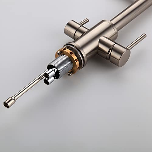 Robinet d'évier de cuisine double articulation en laiton brossé