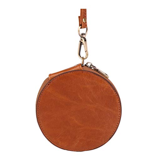Unomor Women Small Wallet, Mini Leather Wallet Vintage Coin Purse Round Ladies Zipper Pocket Money Storage Bag with Handle Money Holder Organizer Zipper (Brown)