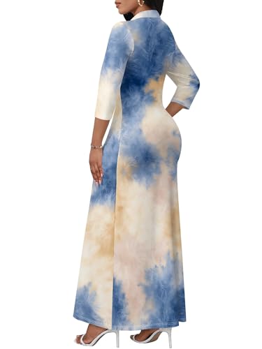 Image of PinkPatty Women's Casual 3 /4 Sleeve Polo V Neck Bodycon Maxi Dress | Semi formal, modest style, long fitted, versatile for church, work, business, office and daily wear