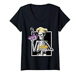 donna scheletro di halloween che cuoce pasticceria divertente maglietta con collo a v
