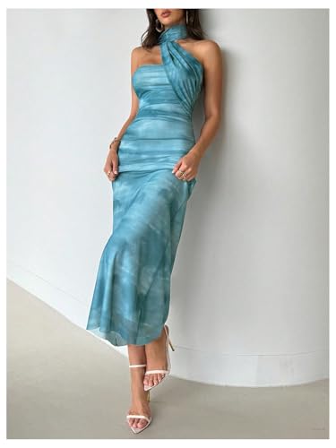 Image of Milumia Women's Halter Floral Bodycon Dress Summer Vacation Sleeveless Party Cocktail Maxi Dresses