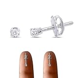 Pendiente de tuerca individual (uno) con diamante natural blanco redondo en oro macizo de 14 quilates (color I-J, claridad I2-I3, 0,02 quilates) – Un pendiente, Metal, Diamante