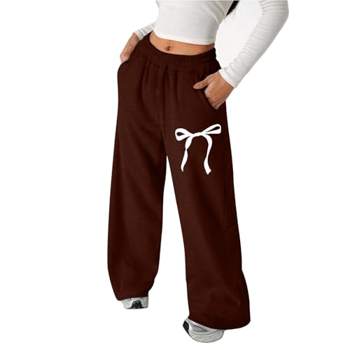 Girl's Baggy Cute Bowknot Sweatpants Elastic Waisted Straight Leg Open Bottoms Trackpants with Pockets Athletic Dance Joggers