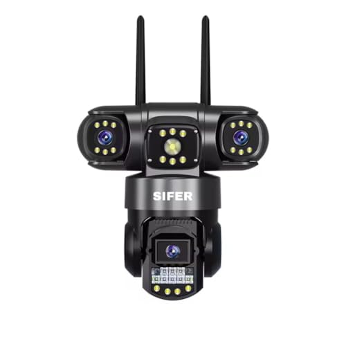 SIFER 6MP Triple Lens Wireless WiFi CCTV Security Camera for Outdoor & Indoor, 360° Rotatable PTZ, Color Night Vision, 2-Way Audio, Motion Alert, Remote Viewing, SD Card & Cloud Storage