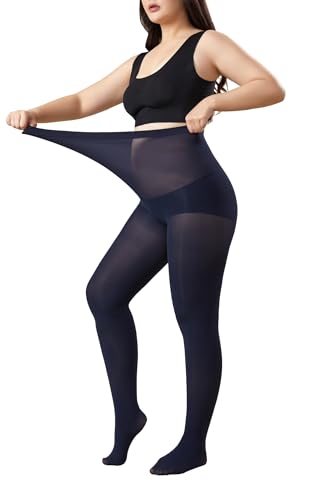 Image of MOOCHI 2 Pairs Women's Plus Size Opaque Tights Control Top High Waist Ultra Soft Elastic