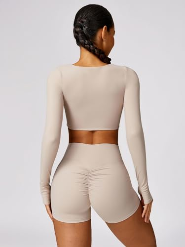 2 Piece Workout Sets for Women Long Sleeve Crop Tops and Yoga Pants Outfits High Waist Flared Leggings Gym Sets2