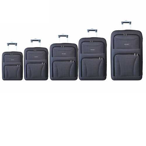 Juego de 5 maletas de viaje de tela semirrígida con ruedas giratorias y candado de combinación, interior con cordones y bolsillos con cremallera, maletas blandas ligeras espaciosas resistentes