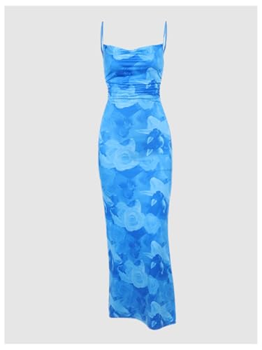 Image of Milumia Women's Floral Backless Lace Up Spaghetti Strap Bodycon Maxi Dress Summer Cowl Neck Long Cami Dress