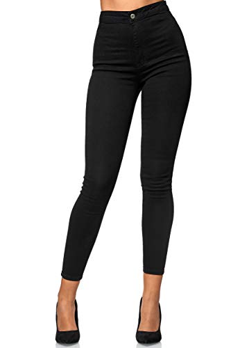 Elara Damen Jeans High Waist Slim Fit Chunkyrayan E154-1 Schwarz 34 (XS)
