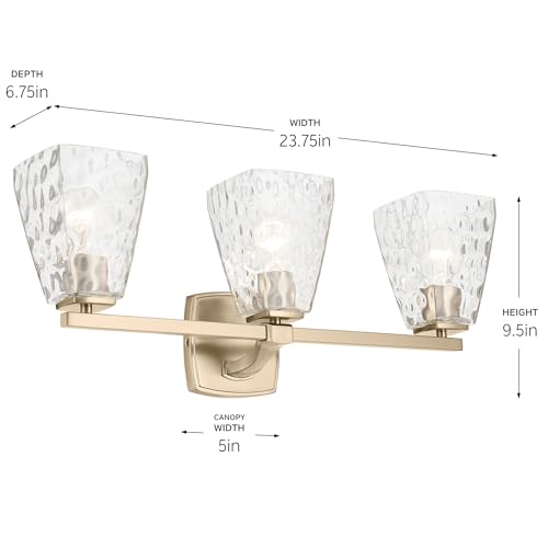 Image of Kichler Marant 21.25 inch 3-Light Bathroom Vanity Light Fixture with Clear Water Glass in Champagne Bronze for Mirror, Modern Wall Mount Over Vanity (21.25 inch W x 9.5 inch H), 55216CPZWTR