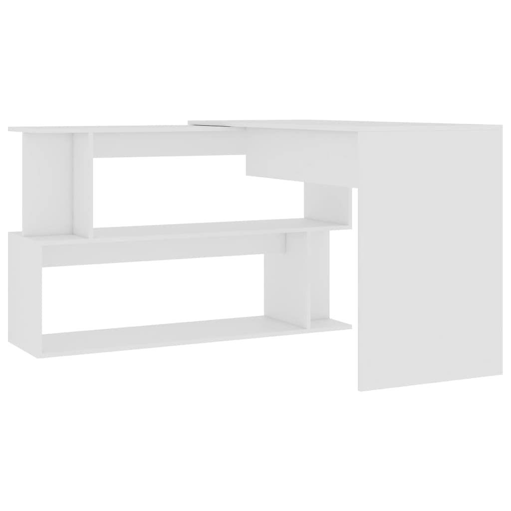 Scrivania angolare in legno bianco, 200 x 50 x 76 cm, girevole, con vano portaoggetti, scrivania per computer, scrivania da gaming, tavolo da ufficio, piano da scrivania per studio e home