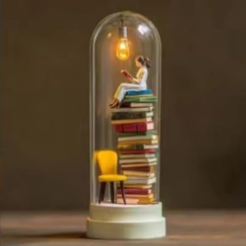 Reader Night Light, LED Resin Stained Stacked Books Lamp, Mi