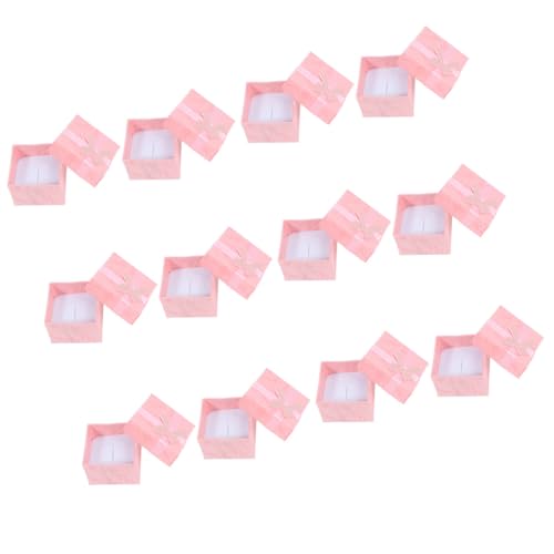 CLISPEED Caja de Lazo Decorativa para Joyas 4X4 CM Rosa Set de 12 Unidades Estuche Compacto para Almacenamiento de Anillos y Pendientes Caja Obsequio Adecuado para Mujeres y Amigas