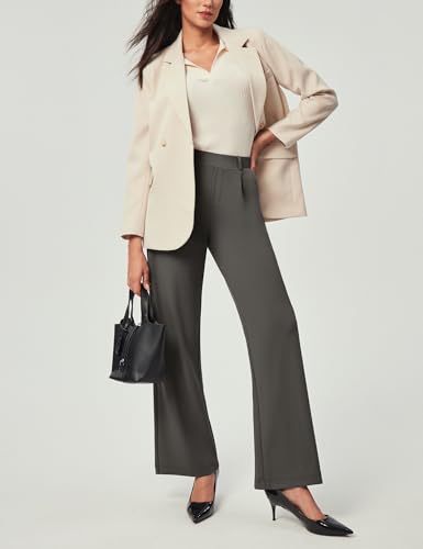 Image of IUGA Dress Pants Women Stretchy Wide Leg Work Pants Business Casual Outfits | Teacher Outfits for Women, Work Clothes, Trousers, Slacks, High Waisted, Pull on, Comfy, Office, Travel, Interview