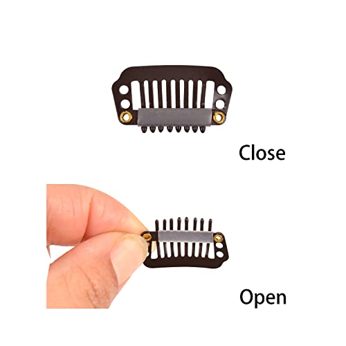 50 Pcs Wig Clips 8 teeth Hair Extension Clips with Metal Snap for Hair Extensions (28mm Dark Brown), Dark Brown 28mm - Image 3