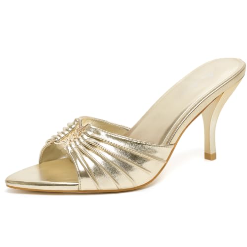 Image of Mostrin Kitten Heels for Women Summer Mules Heels Stiletto Heeled Sandals Slip On Backless Dressy Womens Sandals