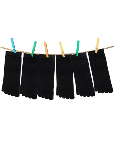 Bencailor 6 Pairs Women Toe Socks Cotton Breathable Compression Crew Five Toe Sock for Women Men Athletic Running(Black,8-11)