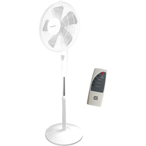 Grunkel Ventilador de pie 16' programable con 3 velocidades FAN-B16ECOTIMER y 60W de potencia con altura regulable de hasta 128cm (Blanco)