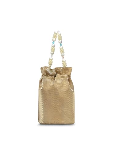 Image of Lavie Signature Women's Bisbee Pearl Handle Potli Bags | Pouches for Festive Party | Batwa Bag Bridal Purse | Gift For Women