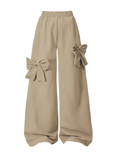 Girl's Y2k Bowknot Track Pants Elastic Waist Baggy Straight Wide Leg Baggy Trousers Sports Wear