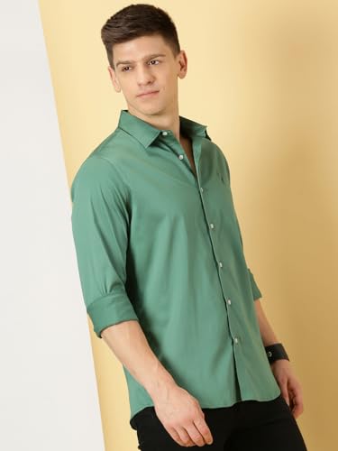 Image of Thomas Scott Men's | Solid | Full Sleeve | Slim Fit | Cotton Blend | Spread Collar | Casual Shirt
