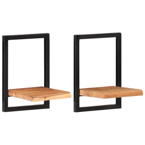 HOMELEN Estantes flotantes para la pared, estantes de pared 2 unidades. 25x25x35 cm Estantes de pared de madera maciza de acacia y acero, diseño moderno - espacio de almacenamiento - Construcción