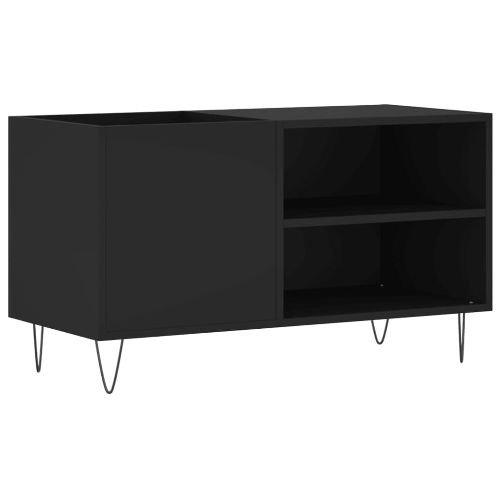 Tomostar Support pour Tourne-Disque, Porte-disques Présentoir Meuble de Rangement pour Disques Vinyles Noir 85x38x48 cm Bois d'ingénierie