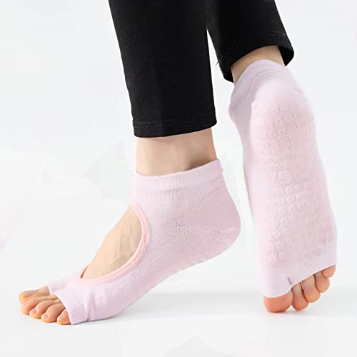 Toeless Open Toe Yoga Socks For Women Pilates Socks With Grips Non Slip Socks For Pilates Ballet Dance Barefoot (2 Pairs (Blue & Pink)) #TOP2